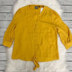 New York & Co. mustard yellow front tie blouse